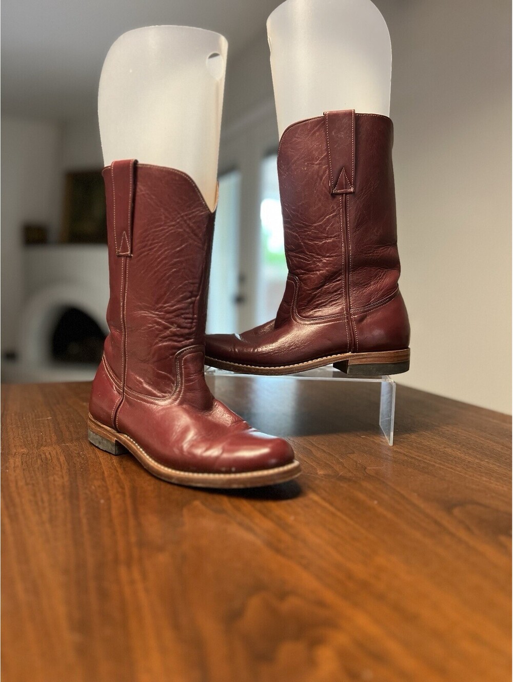 Vintage Hunac Oplite Oxblood Red Leather Western Boots Sz 7